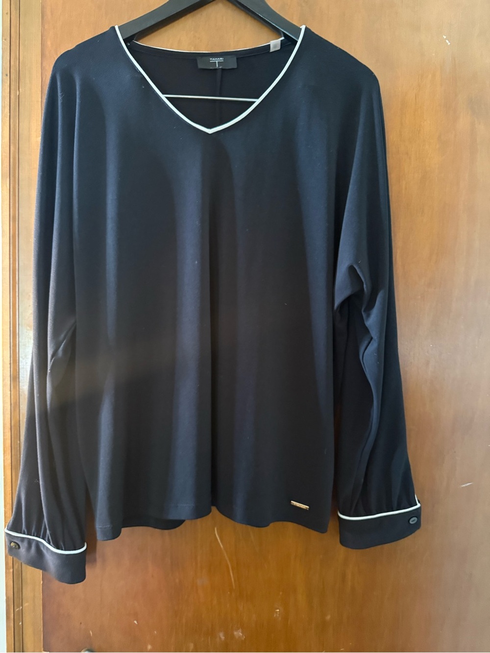Tahari Black Long-Sleeve Top with White Trim